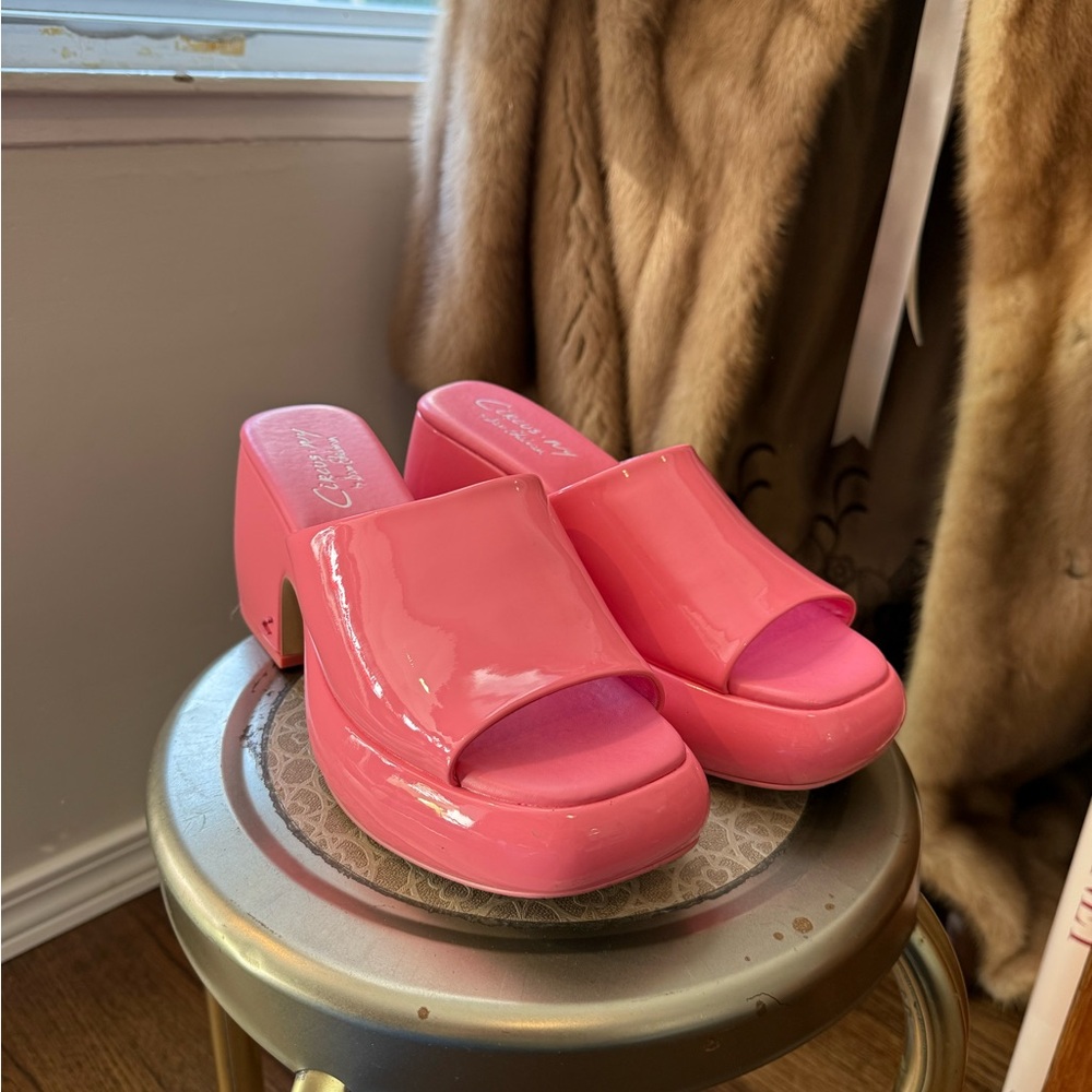 Glossy Pink Platform Slides